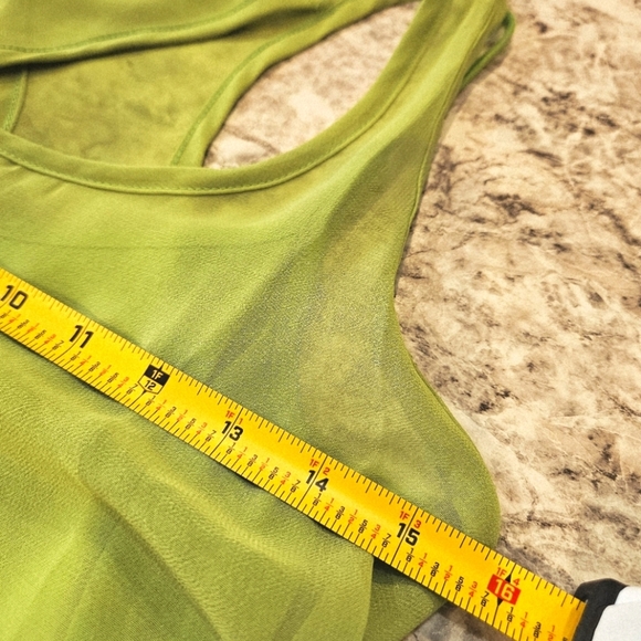 Vibrant Green Sheer Silk Layered Sleeveless High Low Lace Trim Dress - Picture 5 of 9